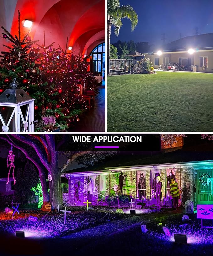 L LOHAS LED 50W Flood Light Outdoor RGB Landscape Lighting with Remote Control Timing - 2700K/4500K/6500K - Color Changing for Patio Backyard Step Wall IP66 US 3-Plug UL Listed (2 Pack)