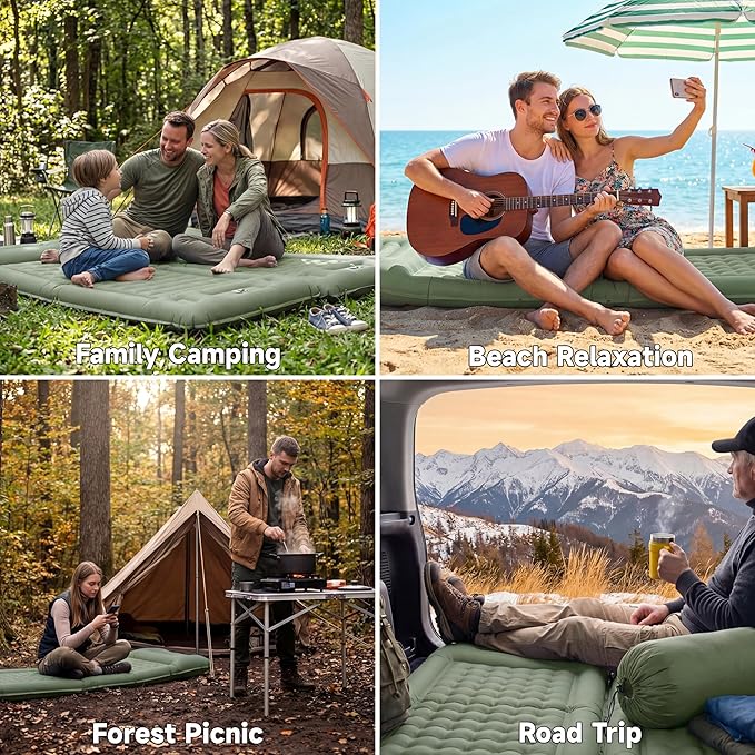 Camping Sleeping Pad 5 Ultralight Inflatable Sleeping Mat with Pillow Built-in Foot Pump Inflatable Sleeping Pads Compact for Camping Backpacking Hiking Traveling Tent (Green)