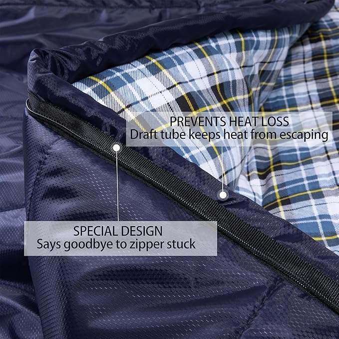 Cold Weather Sleeping Bag 100% Cotton Flannel XXL for Adults Big and TallFree Compression Sack