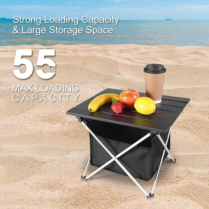Grope Portable Camping Table Ultralight Aluminum Camp Table with Storage BagBeach Table for Sand with Carrying BagPrefect for OutdoorPicnicBBQCookingFestival (Black with Storage Bag-S)