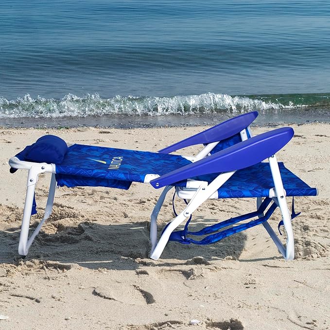 Nautica - Beach Chair Five Position Backpack Chair Portable &amp Adjustable with Padded Pillow and Cup Holders (Hibiscus Jungle)