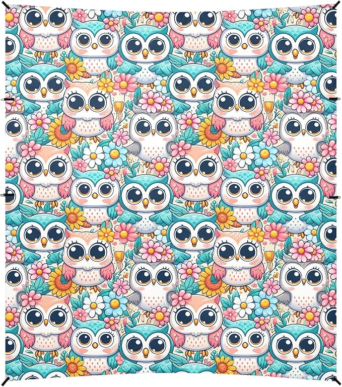 Camping Sun Shelters Little Cute Owl and Flowers Beach Canopy 126 * 110.2in