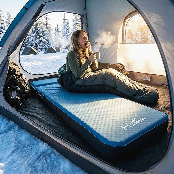 LOSTHORIZON Air &amp Foam Camping Mattress Self-Inflating Sleeping Pad 3 Thick with Pump Sack Single