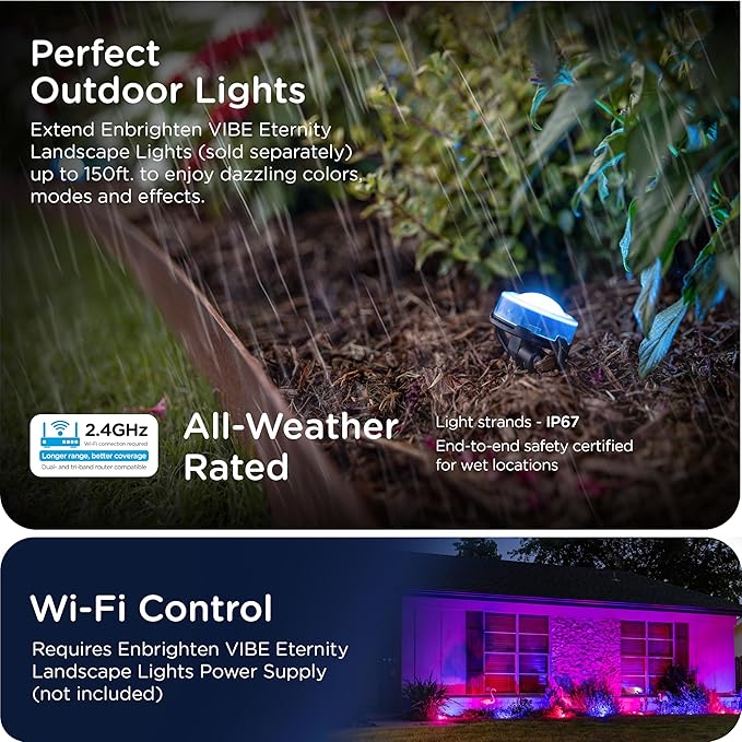 Enbrighten Vibe Eternity Garden Lights Extension Only Not for Standalone Use 16.5ft with 4 RGBWIC LEDs Waterproof Landscape Lighting Needed Extendable up to 150ft 83794