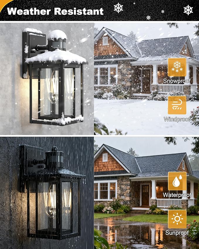 LTBLIGHT Motion Sensor Outdoor Wall Light 4-Modes Black Dusk to Dawn Lighting Fixture Waterproof Exterior Wall Mount Porch Lights for House Entry Backyard Patio 120V