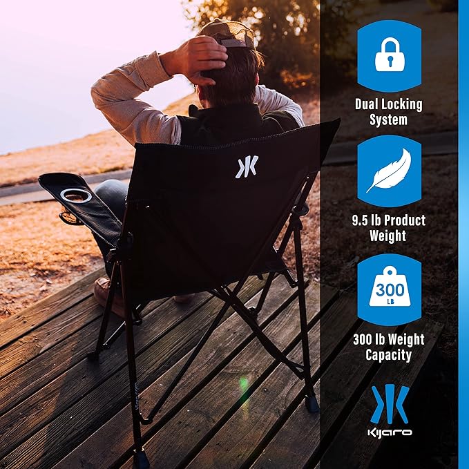 Kijaro Foldable Camping Chair Vik Black Polyester Mesh Steel Portable Durable Unisex