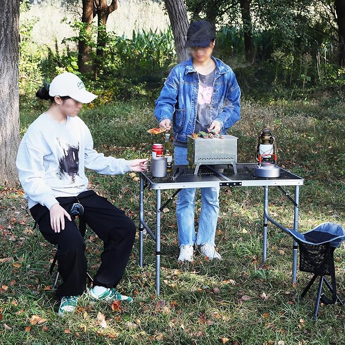REDCAMP 36x24 Folding Grill Table for Outside Lightweight Portable Metal Aluminum Outdoor Grill Table with Adjustable Height Legs Great for Camping Picnic Cooking BBQ Silver 3ft
