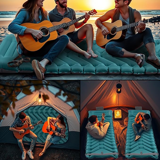 Sleeping Pad with Pillow Self Inflating Extra-Thick Ultralight Sleeping Mat Built-in Pump Ultimate for Camping Hiking Traveling Airpad Carry Bag Compact &amp Lightweight Air Mattress (Peacoc