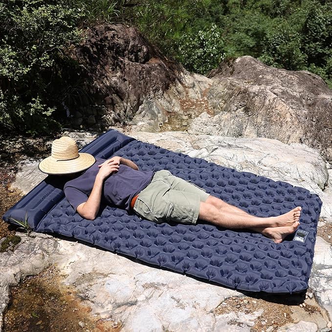 2 Person Inflatable Sleeping Pad for Camping Ultralight Double Camping Mat Air Mattress Foot Pump Durable Waterproof Compact Sleeping Mat for Outdoor Backpacking Hiking Navy