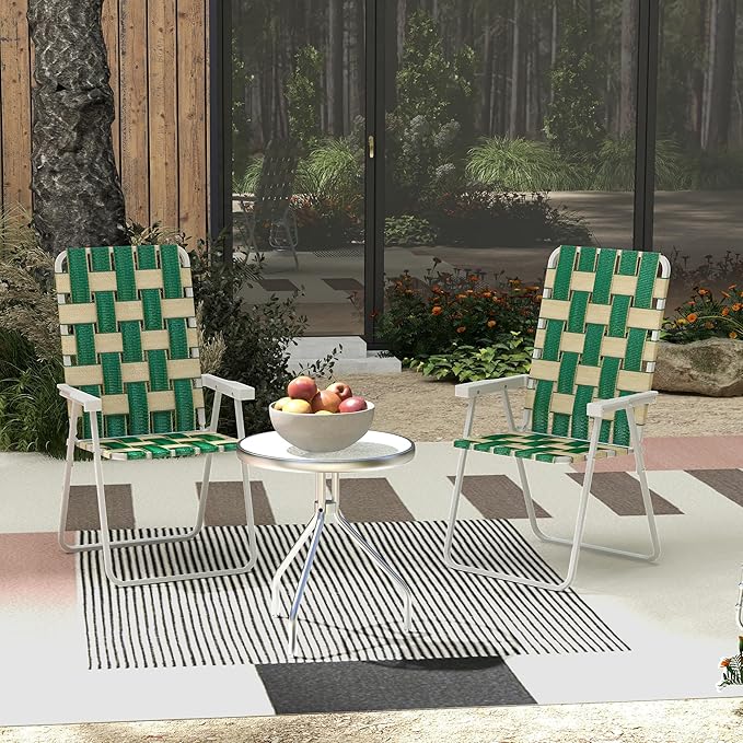 Set of 2 Patio Folding Chairs Classic Outdoor Camping Chairs Portable Lawn Chairs for Camping Garden Pool Beach Backyard w/Armrests Green