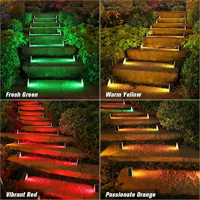 VOLISUN Solar Stair Lights 12 Pack 7 Fixed Colors Solar Step Lights Outdoor Waterproof IP67 LED Outdoor Step Light Deck Light Outdoor Decor for Garden Stair Front Step Porch and Patio