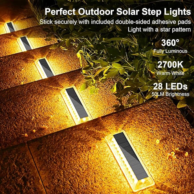 Lacasa Solar Deck Lights Solar Light Outdoor Waterproof IP68 8 Pack Solar Powered Pathway Yard Driveway Step Landscape Lights LED Lighting 50LM for Garden Path Walkway Stair Patio Warm White 2700K