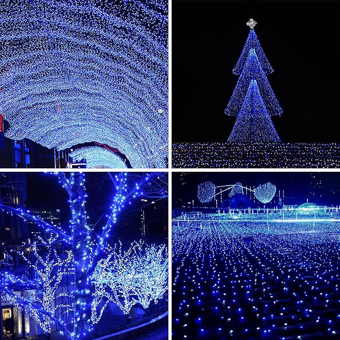 kemooie 500 LED Blue and White Christmas Lights 164FT 8 Lighting Mode with Memory Plug in Christmas Tree Lights for Outdoor Birthday Christmas Party Garden Balcony Decorations (Blue and White)