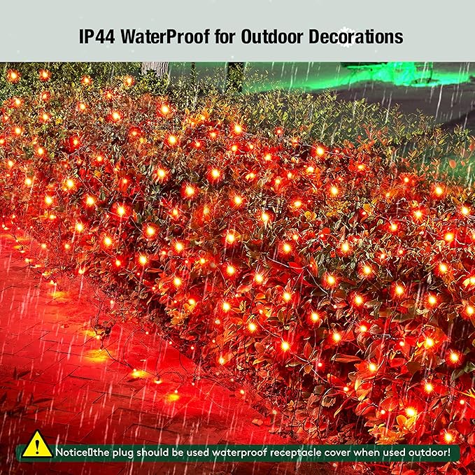 Led Red Christmas Net Lights Outdoor Christmas Bushes Lights 120Led 6ftx5ft Connectable Outdoor Indoor Mesh Net Lighting for Xmas Holiday Garden Lawn Shrubs Trees Bushes Decorations