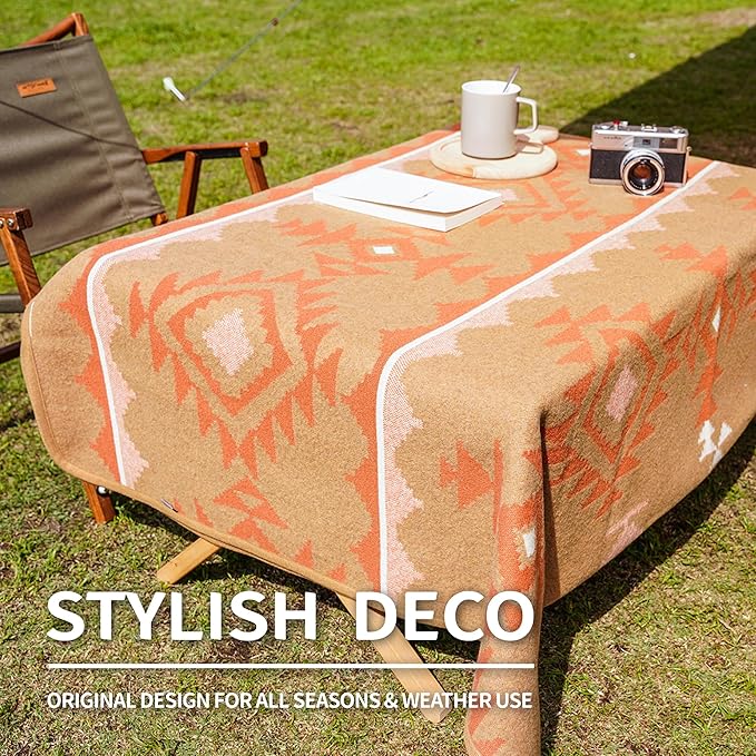 ACUSHLA Merino Wool Camp Blanket - Soft Warm Thick Washable Large Outdoor Camping Sleeping Throw Blanket All Weather Morocco Khaki 79 x63