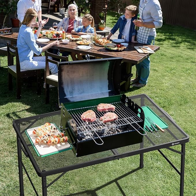 VILLEY Grill Table 3ft Folding Camping Table with Aluminum Adjustable Legs Portable Lightweight Camp Table for Beach Picnics and Outdoor Cooking