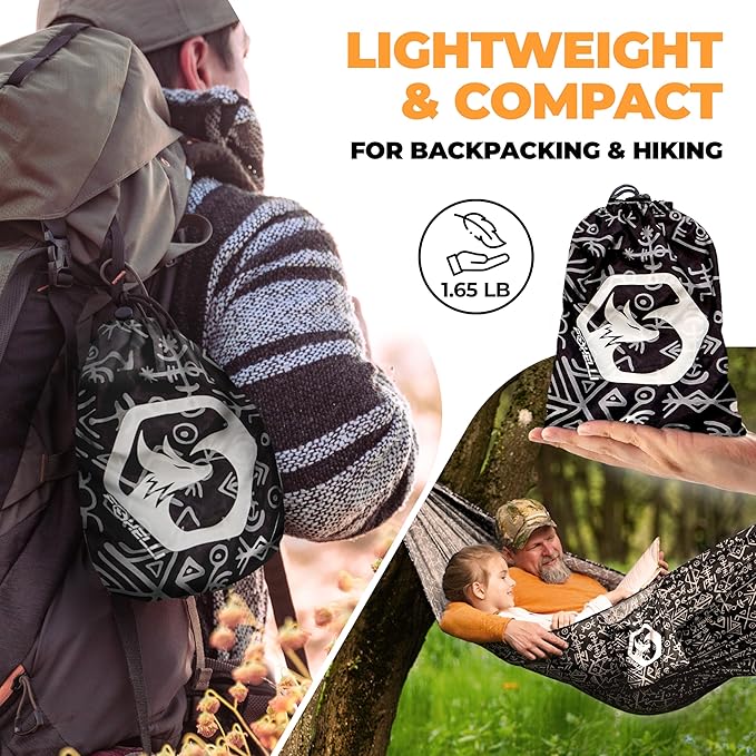 Foxelli Camping Hammock – Ultralight Hammock for Backpacking Hiking Festivals Travel - Easy Setup with Tree-Friendly Ropes &amp Steel Carabiners Heavy Duty Parachute Nylon