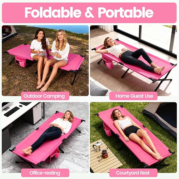 Portable Camping Cot for Adults 300lbs Heavy Duty Folding Bed with 60s Quick Setup Compact &amp Lightweight for Outdoor Guest Office Nap Hospital Stay