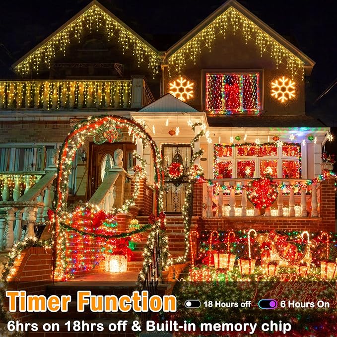 Hezbjiti 800LED Ice Lights 66FT Christmas Lights String Lights Outdoor Decoration 8 Modes 75 Drops Fairy Lights for Eaves Party Yard Garden Xmas Decor