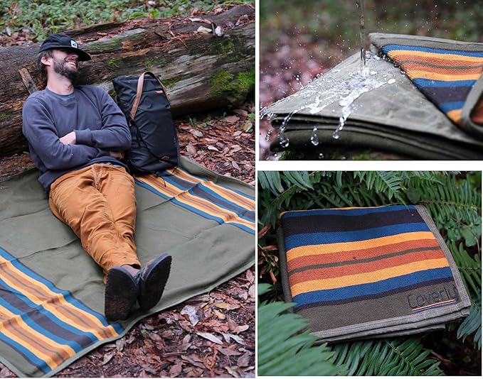 Waterproof Outdoor Canvas Camping Blanket - Waxed Canvas Campfire Blanket with Water Repellent Backing - Camp - Bushcraft Tarp (Olive Regular)