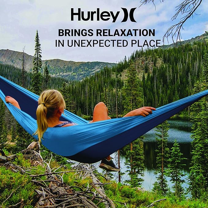 Hurley Duo Camping Hammock - 1 Person Portable Hammock for Camping Heavy Duty Hammock with Parachute Nylon Fabric - Camping Accessories &amp Camping Gear for Outdoor Activities - Holds Up to 400lbs