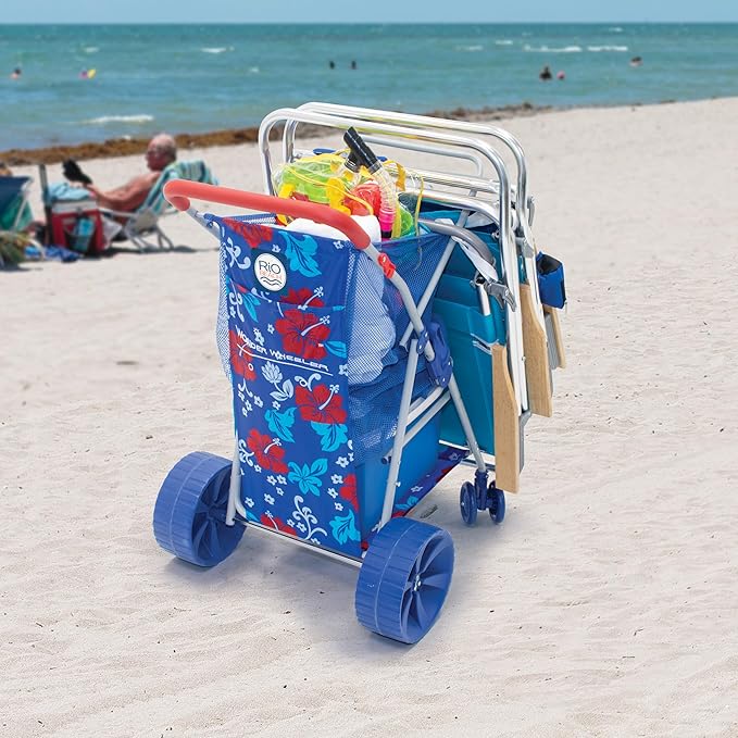 Rio Beach Wonder Wheeler II Wide Utility Lawn and Beach Foldable Cart Hibiscus Print