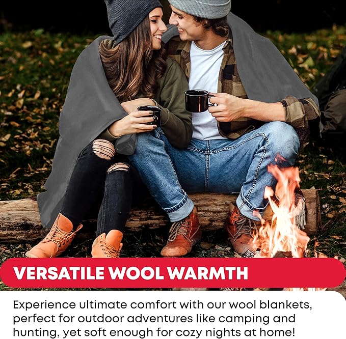 Ever Ready First Aid Military Wool Blanket - 95% Wool Washable Perfect for Outdoors Picnics Travel Car &amp Bushcraft Emergency Blanket 96 x 108 8.45 lbs. - Grey - King Size