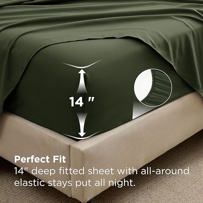Bedsure 5 Pieces Twin Comforter Set Premium Series Hotel Luxury Soft Bed in a Bag Goose Down Alternative Safe for Sensitive Skin Bedding Comforter All Season Medium Warmth Olive Green Twin Size