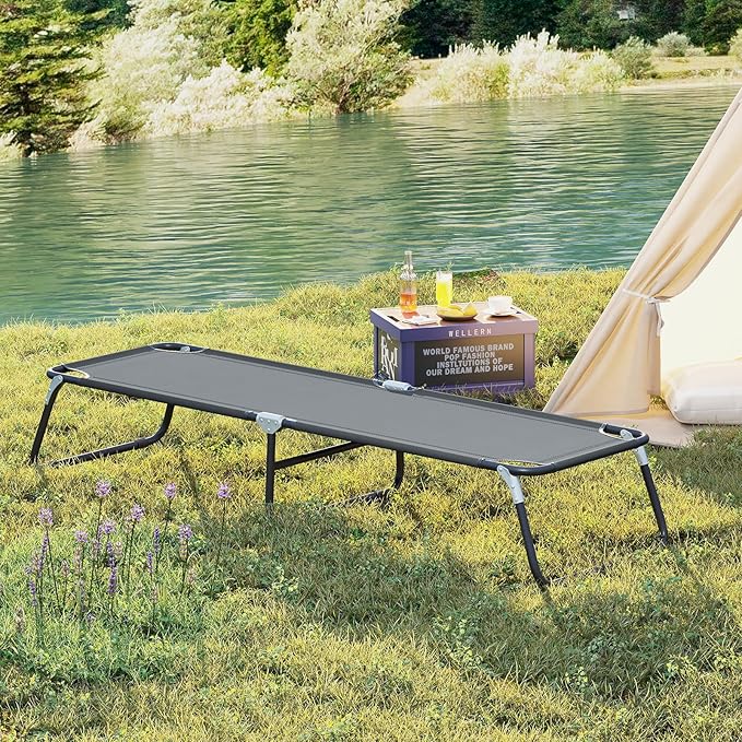 Goplus Folding Camping Cot Heavy Duty Collapsible Foldable Camping Bed for Adults Kids with Non-Slip Foot Pad Indoor Outdoor Portable Sleeping Cot for Hiking Camping Fishing