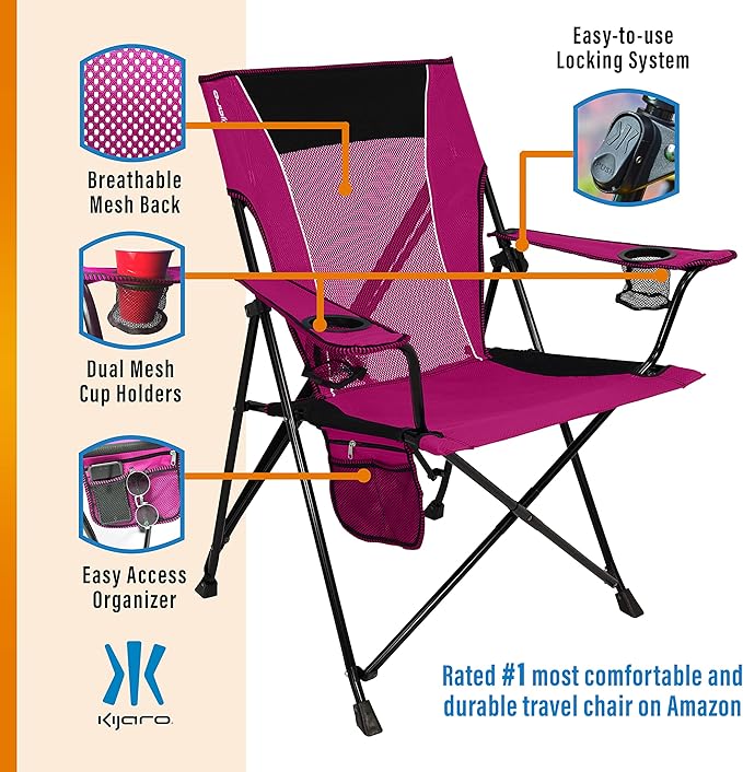 Kijaro Dual Lock Portable Camping Chairs - Enjoy the Outdoors with a Versatile Folding Chair for Sports Lawn - Dual Lock Feature Locks Position – Hanami Pink