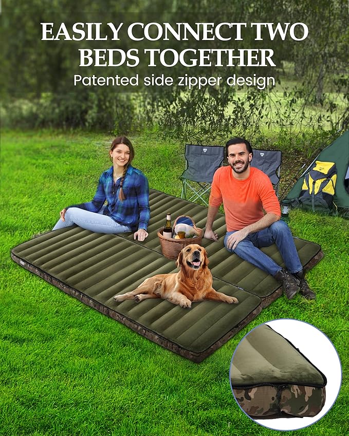 Inflatable Sleeping Pad for Camping Extra-Thick 4.75 Single Air Mattress with Soft Velvet Top Machine Washable Family Lightweight 4-Season Pad for Traveling &amp Hiking Green