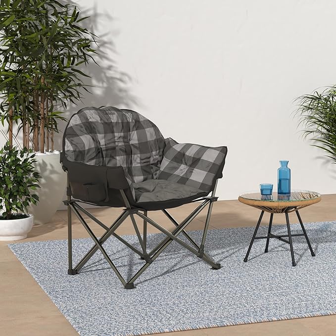 Guide Gear Club Camping Chair Oversized Portable Folding with Padded Seats 500-lb. Capacity Gray Plaid