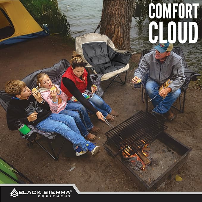 Black Sierra Oversized Camping Chair for Adults – 400 lb Heavy Duty Folding Chair with Cup Holders &amp Carry Bag