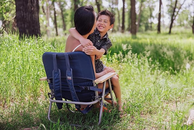 Picnic TIME Descanso Padded Beach Chair Low Camping Chair with Removable Washable Cover Backpack Beach Chair