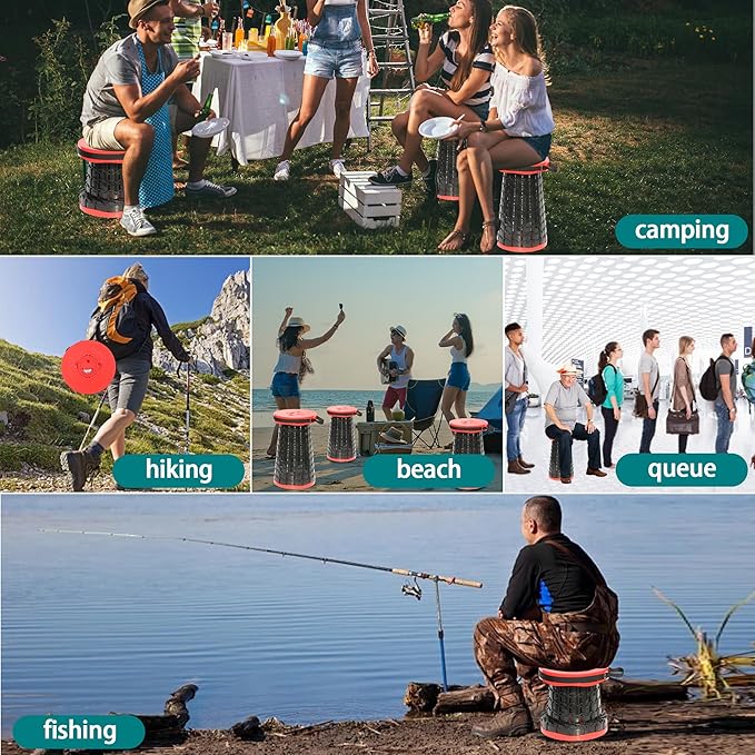 ALEVMOOM Upgraded XXL 50 Portable Collapsible Stool with CushionTelescoping Folding Stool for AdultsYet More Sturdy Camping Stool with Load Capacity 1000lbsfor Outdoor Garden Hiking BBQ Red