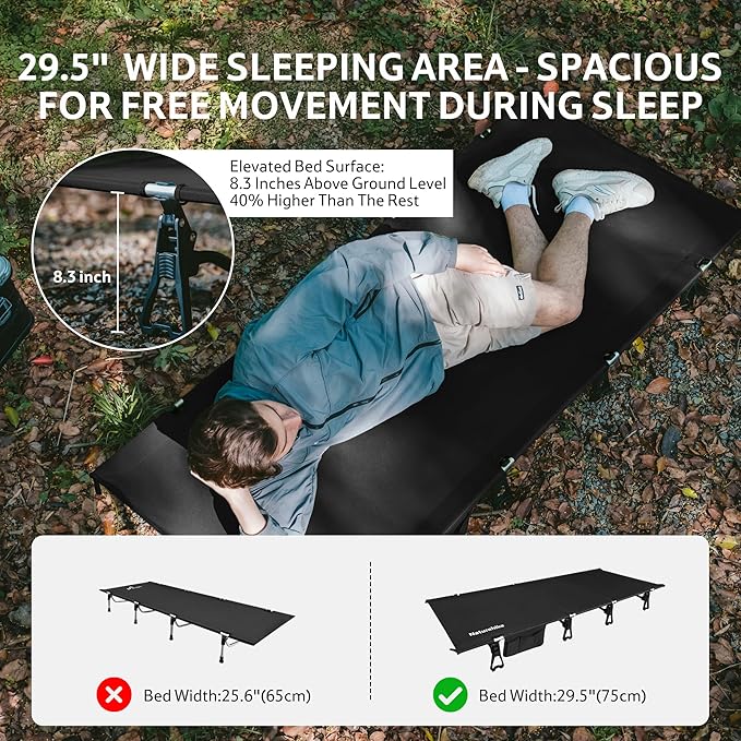 Naturehike Extra Wide GreenWild Camping Cot Folding Lightweight Camp Cot Bed Portable Sleeping Bed for Backpacking Travel Beach Home