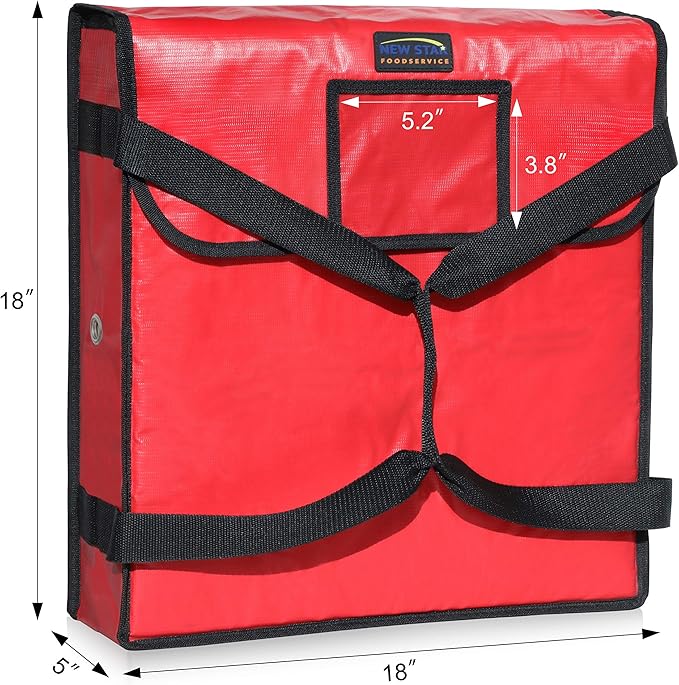 New Star Foodservice Insulated Pizza Delivery Bag 18 x 18 x 5 Inch Red