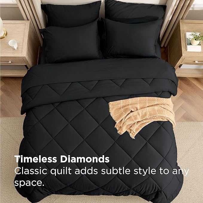 Bedsure Premium Series 7 Piece Black Full Comforter Set Goose Down Alternative All Season Medium Warmth Soft Hotel Luxury Bed in a Bag Safe for Sensitive Skin Includes Sheets Pillowcases &amp Sh