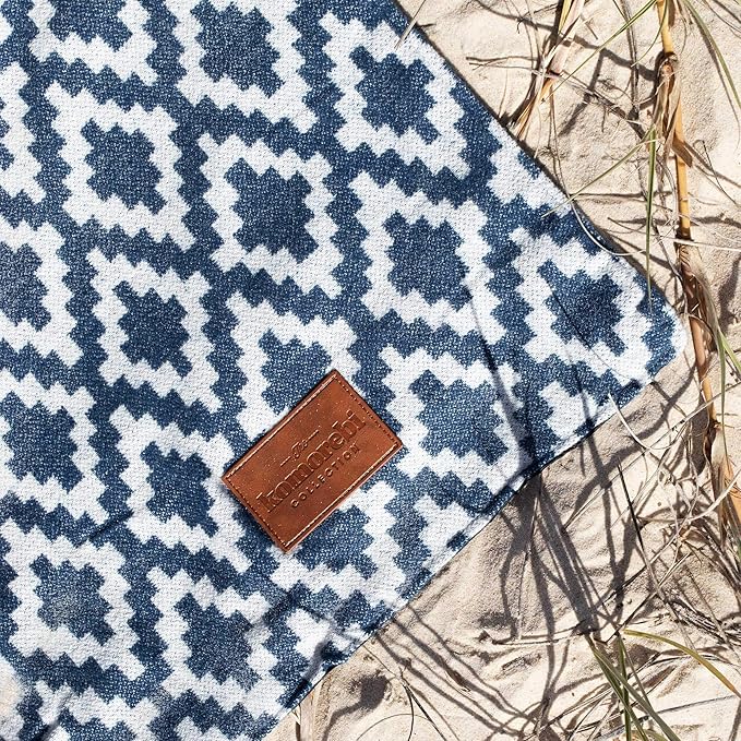 Komorebi Extra Large Picnic Blanket - 78” x 59” - Waterproof Outdoor Blanket Foldable &amp Portable Sandproof Beach Blanket - Blue Travel Mat with Soft Cotton &amp Carry Handle