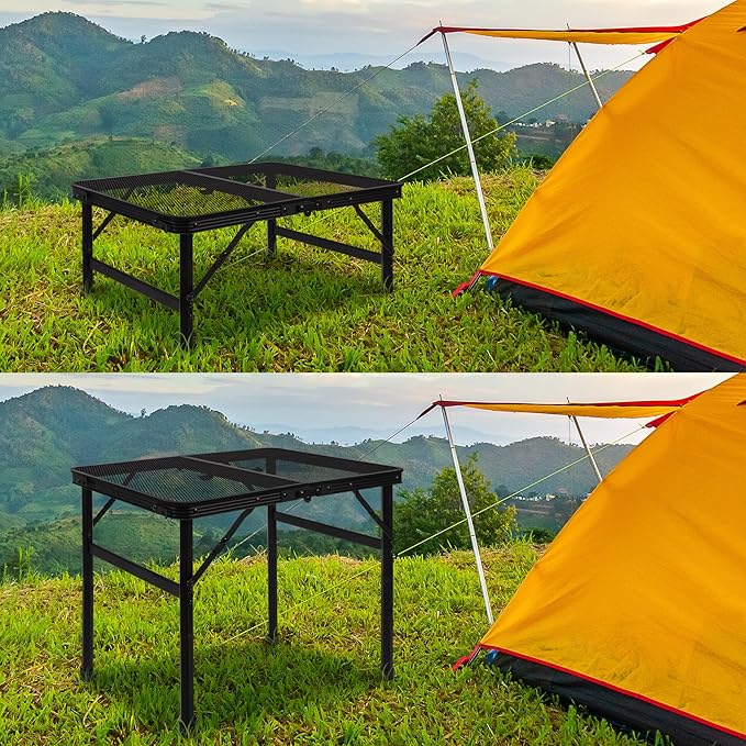 jkwokback Grill Table Camping Table Portable Folding TableHeight Adjustable Collapsible with Mesh DesktopLightweight Metal Table for Camp BBQ Picnic RV Outdoor Cooking Travel