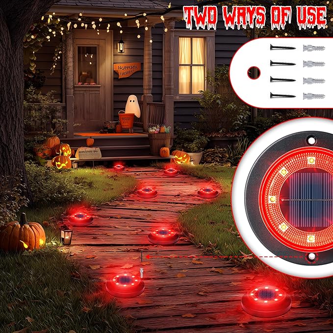 Flacchi Solar Ground Lights - Solar Powered Lights Outdoor Solar Disk Light Waterproof Landscape Light for Patio Yard Pathway Walkway Driveway (Red 12 Pack)