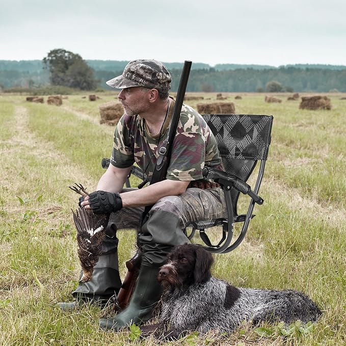 REDCAMP 360° Swivel Hunting Chairs for Ground Blinds Portable Folding Camping Chairs for Adults Hunting Seats with Hard Arms for Fishing Camping Black