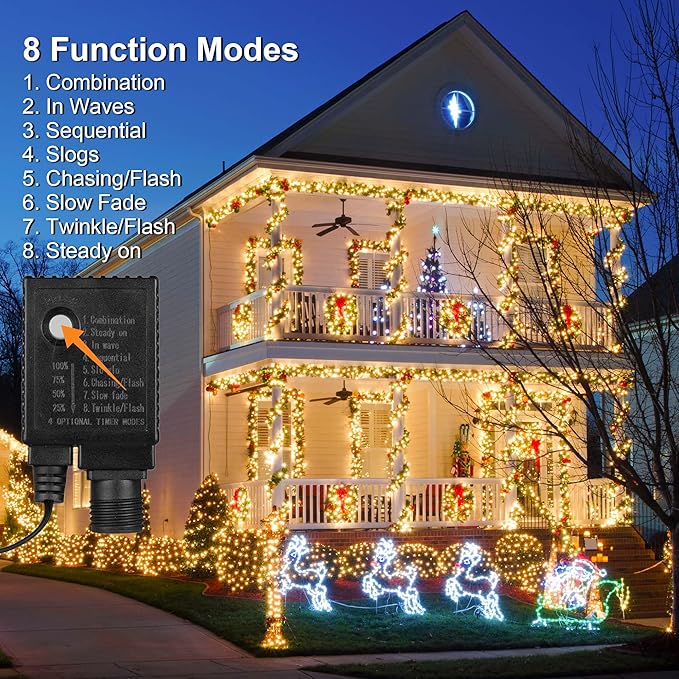 328 FT 1000 LED Christmas Lights Waterproof Christmas Lights Outdoor with 8 Modes&ampTimer Plug in Fairy Light for Xmas Garden Patio Tree Party Holiday Decoration (Warm White