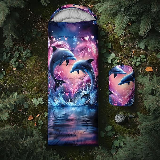 AILONEN Pink Flamingo Sleeping Bag for Kids GirlsWarm and Cool WeatherLightweightWaterproof BackpackingTropical Flamingo Theme Palm Leaves Sleeping Bag for Camping
