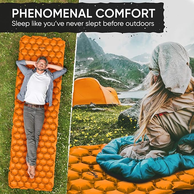 POWERLIX Ultralight Inflatable Camping Sleeping Pad - Camping Mattress for Backpacking Hiking Compact Lightweight Sleeping Mat for Camping Inflation Bag/Repair Kit Included