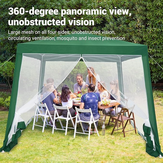 10x10ft Easy Pop-Up Canopy Outdoor Screen Tent with Mesh Mosquito Netting Side Walls Pop Up Tent Waterproof Outdoor Screen Shed for Camping Picnic Party Deck Yard Events