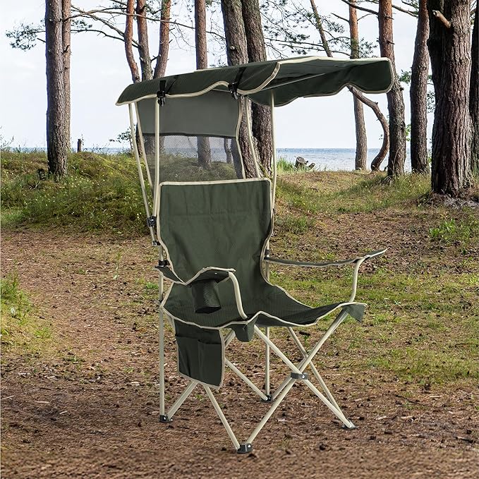 Navaris Foldable Beach Chair with Canopy Shade - Folding Chairs for Adults with Sun Umbrella for Outdoor Use - Lawn Beach Sports Camping Picnics - Lightweight &amp Easy to Carry