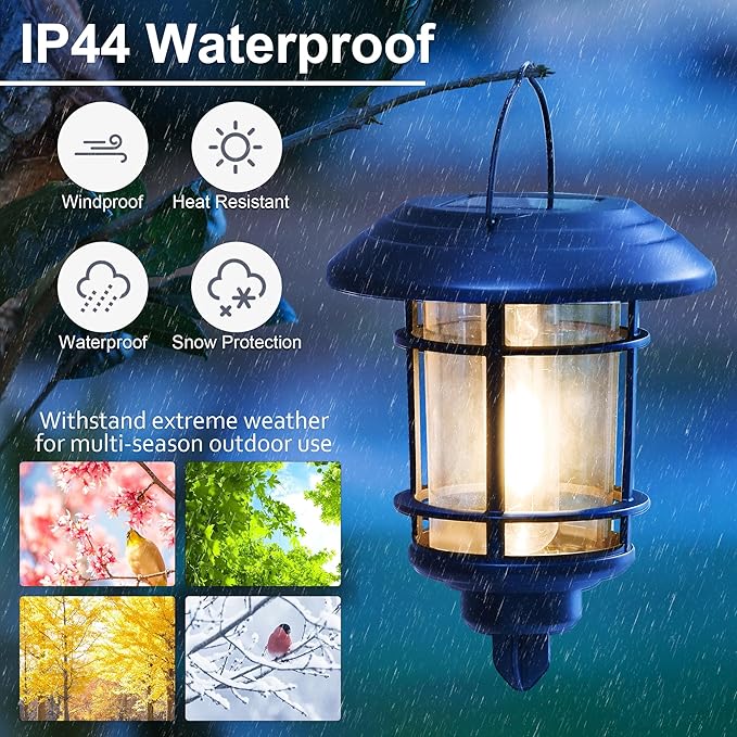 Dynaming 6 Pack Dual Use Solar Path Lights Outdoor Hanging Lantern Solar Garden Lights with Edison Bulb Landscape Lighting Waterproof &amp Auto On/Off for Patio Pathway Walkway Driveway Warm Whit