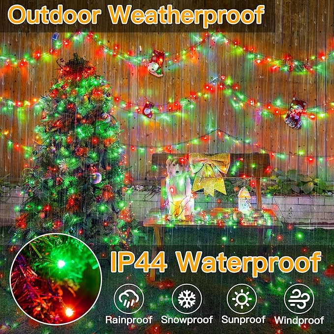 Ollny Christmas Lights 500LED 164FT Long Christmas Tree Lights with 8 Modes Remote Timer IP44 Waterproof Outdoor Christmas Lights for Tree House Yard Outside Xmas Decorations (Red+Green)