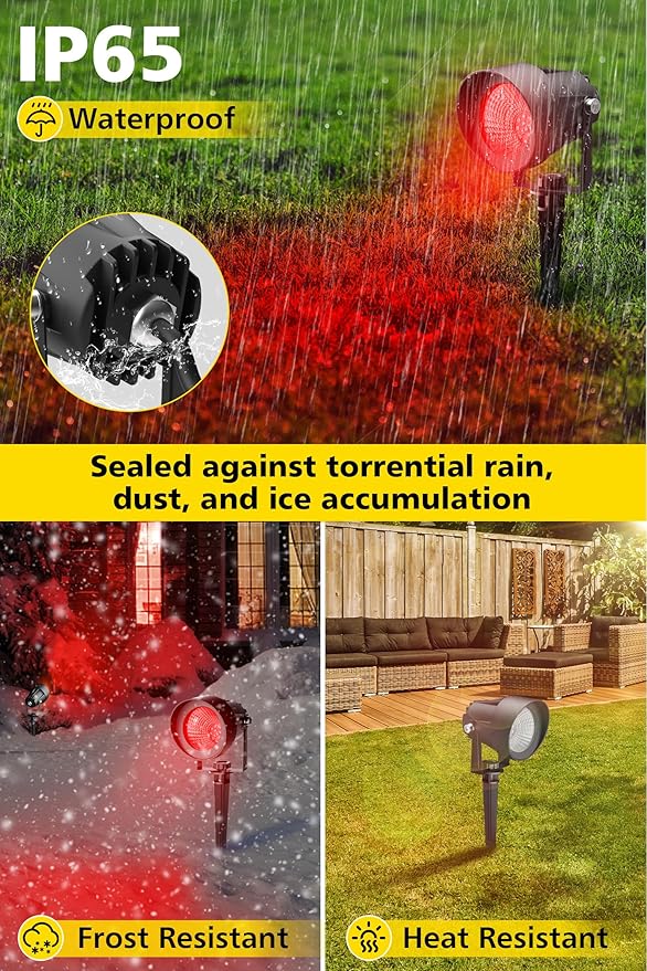 T-SUN Red Spotlight Outdoor Waterproof LED Landscape Lighting with US Plug Easy Install 270° Adjustable Outdoor Spot Lights for Garden Tree Yard Decor